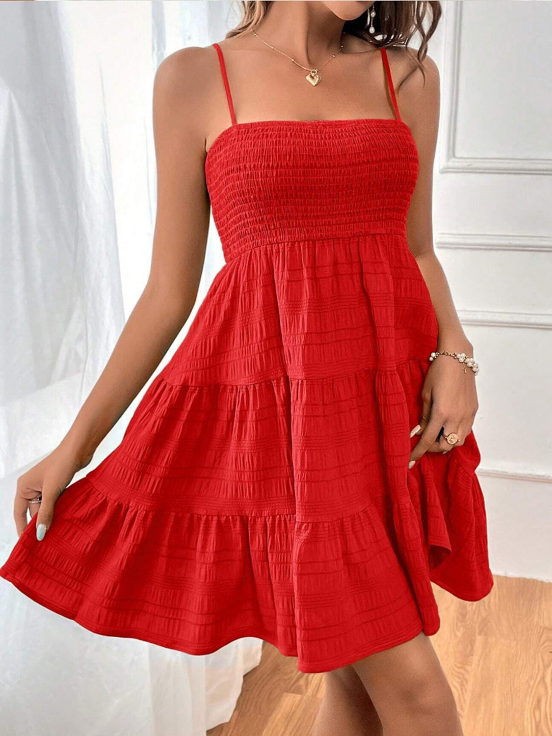 Smocked Square Neck Mini Cami Dress